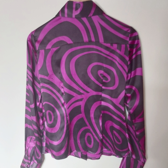 Silk violet abstract print blouse - Picture 2 of 5